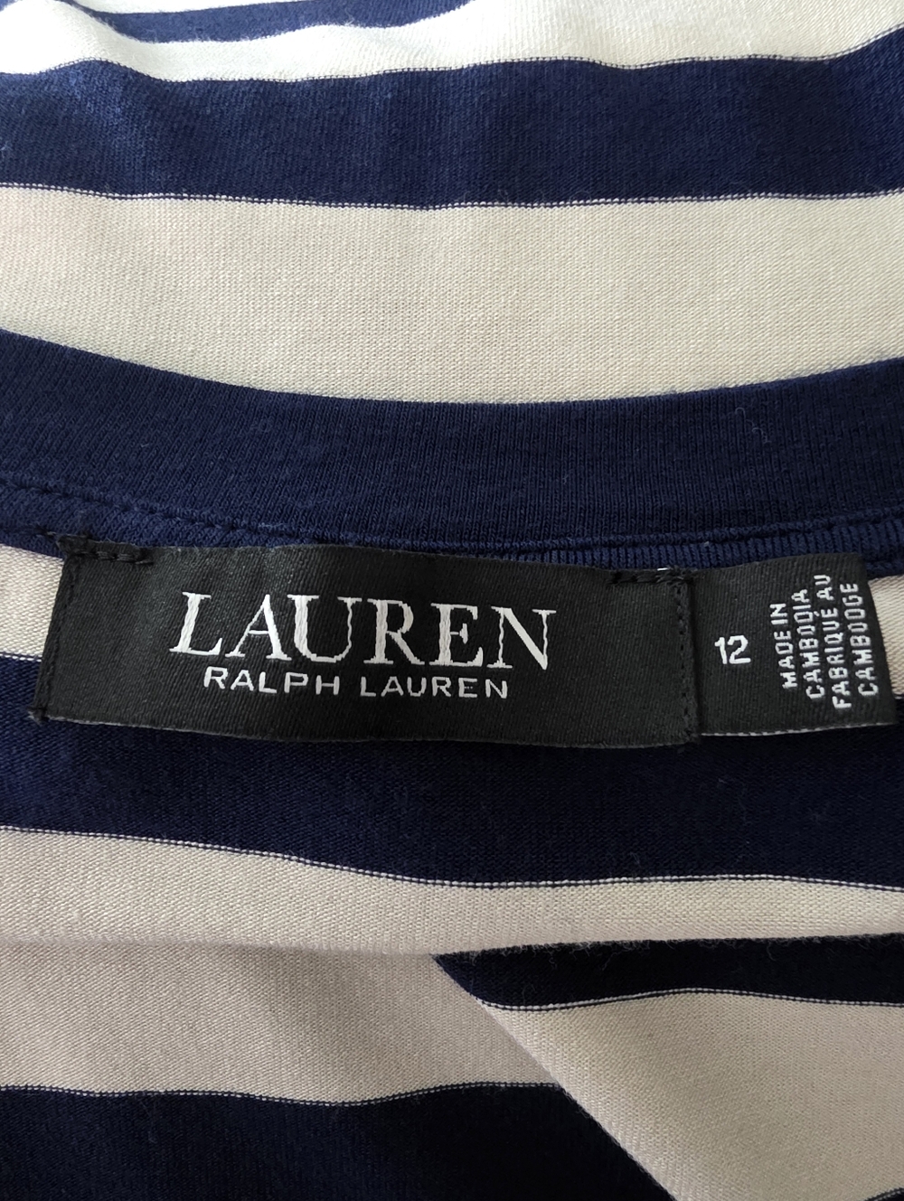 LAUREN Ralph Jersey T-Shirt Dress Size:12 color:Navy and Cream - Picture 11 of 15